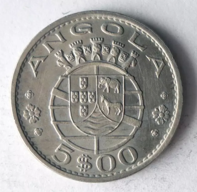 1972 ANGOLA 5 ESCUDOS - Excellent Coin - FREE SHIP - Bin #344