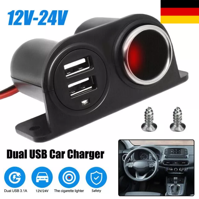 12V Auto Steckdose 2 USB Ladegerät Buchse Einbau KFZ SUV VAN Zigarettenanzünder