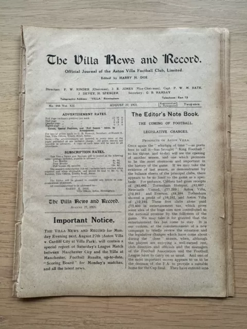 1921/22 Aston Villa v Stoke City Reserves - 27 August 1921 *NO WRITING*