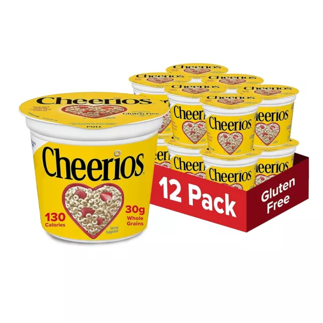 Original Cheerios Heart Healthy Cereal in a Cup, Gluten Free,1.3 oz (Pack of 12)