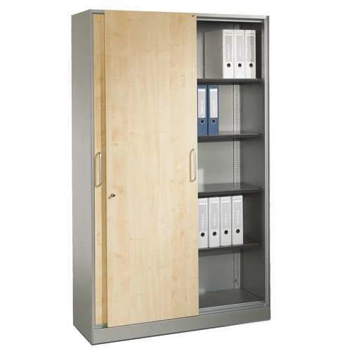 Stahl Aktenschrank, Ordnerschrank, 4 Böden, 1,2m breit, Schiebetüren m. Schloss