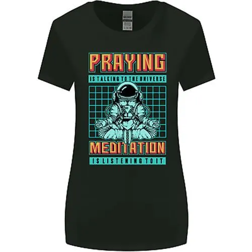 Preghiera E Meditazione Spazio Universo Yoga Donna più Ampia Taglio T-Shirt