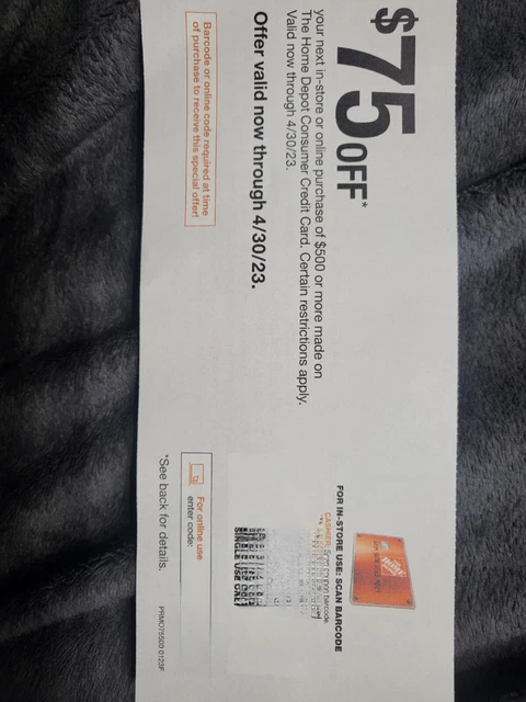Home Depot $75 Off Of Purchase Of $500  In-Store Or Online- Good Thru 4/30/23
