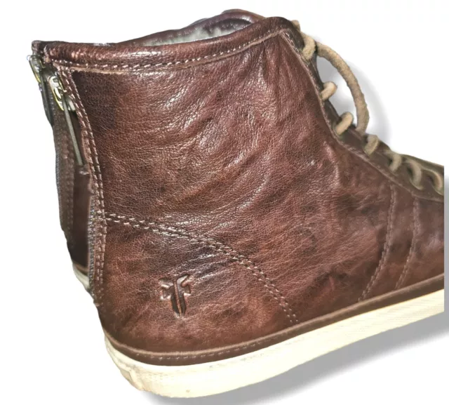 Frye Greene Women Sz 8.5 High Top Back Zip Shearling Lined BROWN Leather Sneaker 3