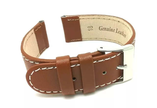 Tan Leather Watch Strap Band Mens Ladies Stainless Steel Buckle UK SELLER