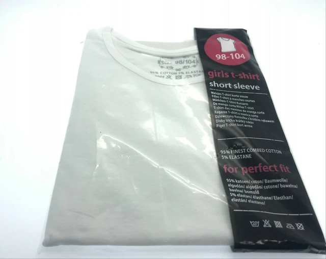 T Shirt Ragazze Bianco Tinta Unita Estivo Manica Corta Perfect Fit Cotone