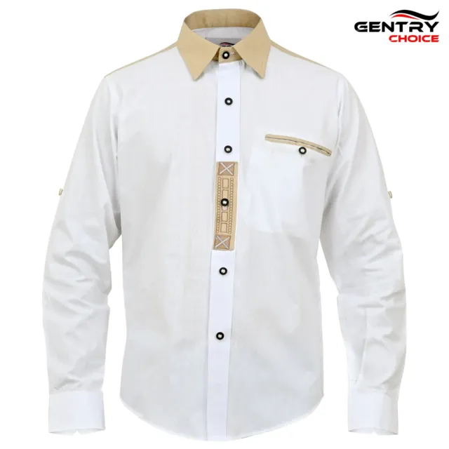 Authentic Bavarian Shirt White with Traditional Embroidery Oktoberfest Costume