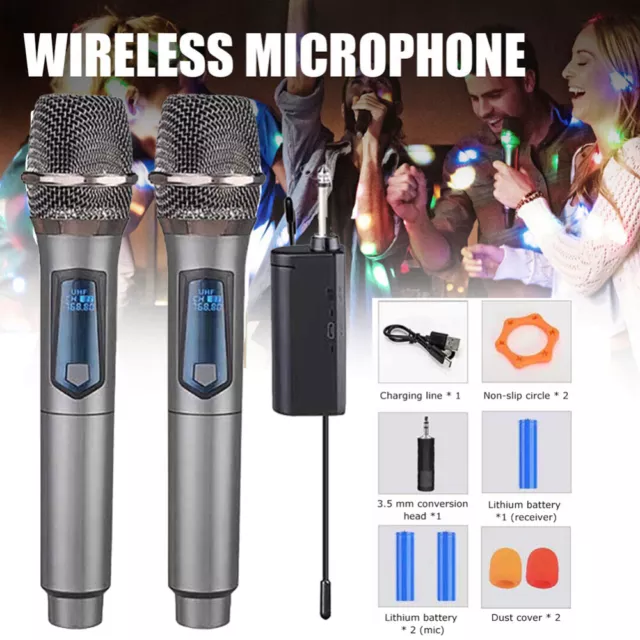 2x Wireless Microphone FM Professional Handheld Mic System Receiver for Karaoke