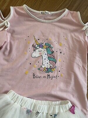T-shirt tutù in pizzo unicorno per ragazze unicorno set gonna bambini abiti da festa 2