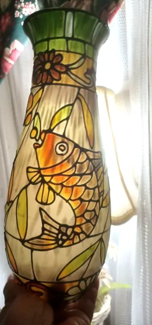 Stained Glass Koi Goldfish Fish Table Light Lamp Shade replacement parts Chimney