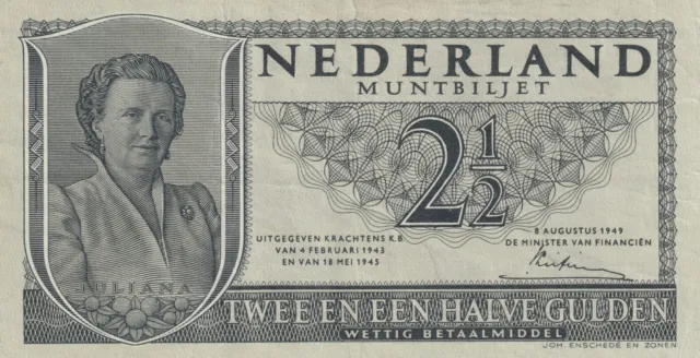 Netherlands 1945 2 1/2 Gulden Circulated Banknote Pick 73 Bargain Bin