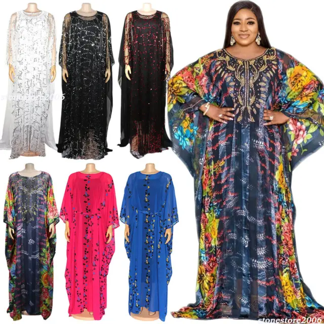 African Women Dashiki Maxi Dress Gown Abaya Moroccan Kaftan Dubai Jilbab Caftan
