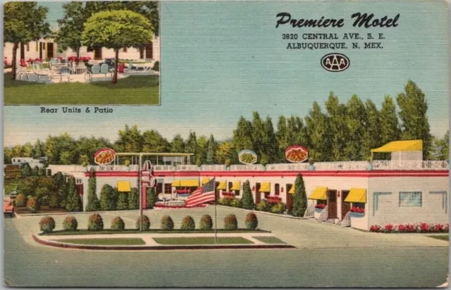 Albuquerque, New Mexico Postcard "PREMIERE MOTEL" Central Ave. / ROUTE 66 Linen