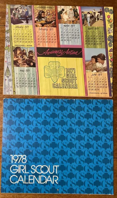 Lot of 2 Vintage Girl Scout Calendars - 1971 and 1978, Girl Scouts & Girl Guides