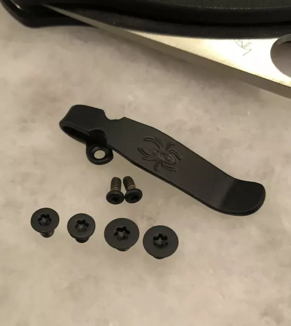 Black Titanium Deep Carry Pocket Clip & Stainless Screws Set For Spyderco Para 3