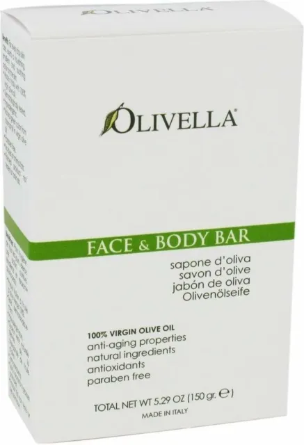 Barra facial y corporal sin fragancias crudas de Olivella, paquete de 1 de 5,29 oz