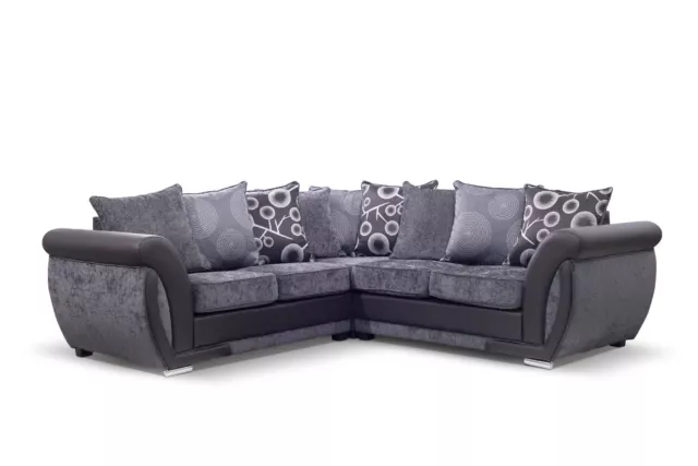 Fabric Sofa 3+2  Armchair Grey Black Leather Arms Large Shannon