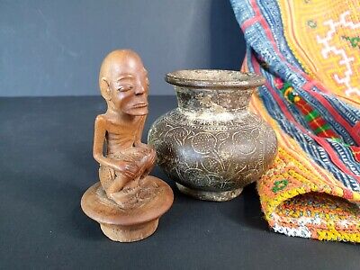 Old Borneo Bronze Pot with Hand Carved Stopper …beautiful collection and display