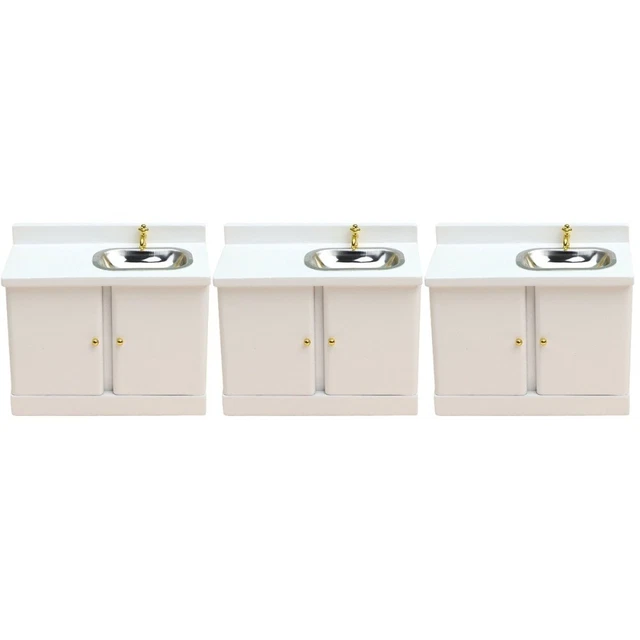 Gabinete en miniatura para casa de muñecas casa de cocina 3 piezas con fregadero gabinete para casa de muñecas