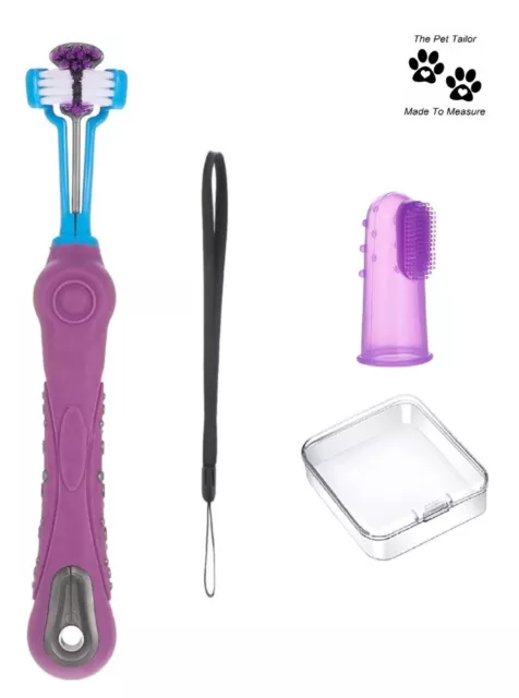 Perro Cepillo Juego x2 Rosa 3-Sided Silicona Para Malo Aliento Gingivitis Decay