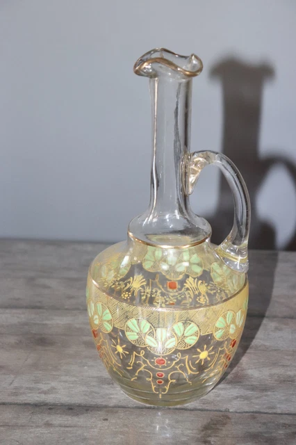 ancienne carafe verre soufflé gravé art table vintage blown