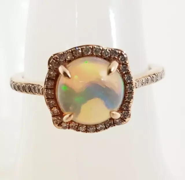 Effy Size 7.5 14kt Rose Gold Ring with Opal & Diamonds - 3.1g