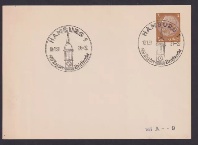 Deutsches Reich Ganzsache mit zwei SST Philatelie Tag der Briefmarke 1937