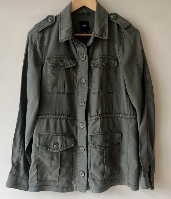 GAP Stunning Khaki Green Military Style Jacket Drawstring Waist Size 8-10 VGC