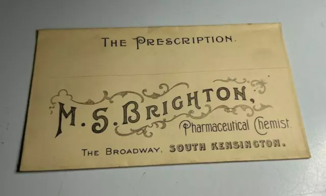Antique Prescription Envelope Salesman's Sample  M.S Brighton South Kensington