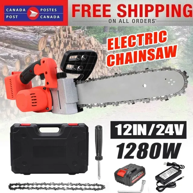 24V 12 Inch Cordless Electric Chain Saw Wood Cutter One-Hand Saw Woodworking
