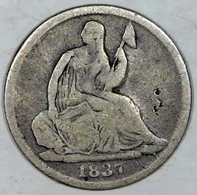 1837 Seated Liberty Half Dime No Stars VG Nice Coin #X201