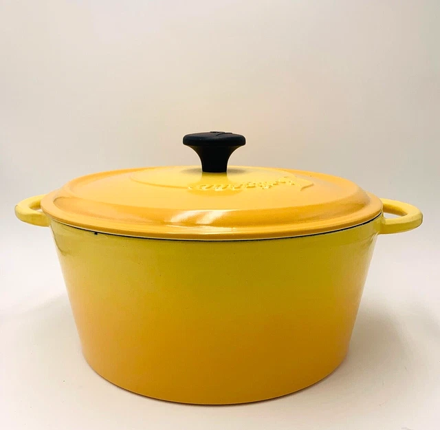 VTG Fontignac Yellow Enamel Round Cast Iron Dutch Oven #26 Made In France 5.5 QT