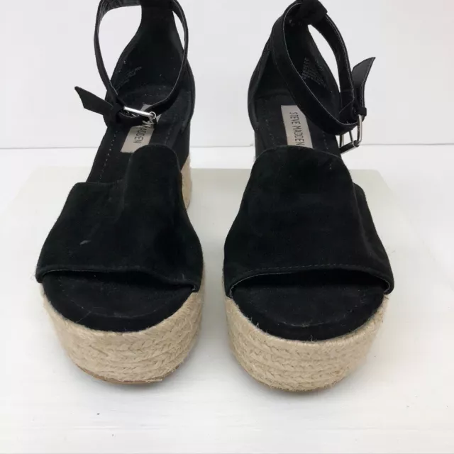 Steve Madden Apolo Espadrille Wedge Sandal Black Suede Open Toe Strap Womens 8 2