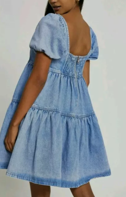 Bambola bambino River Island carina denim maternità smock linea abito da pattinatore medio S