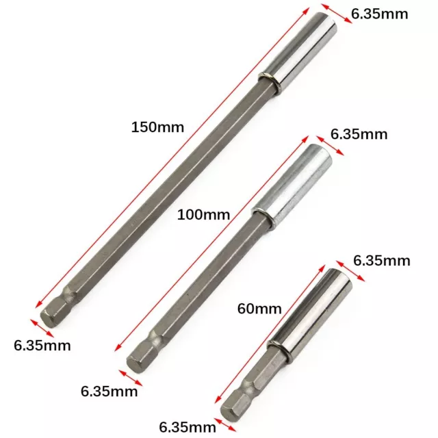 Set Of 3 Magnetic Extension Extend Socket 1/4 Hex Screwdriver Drill Bit Holder 2