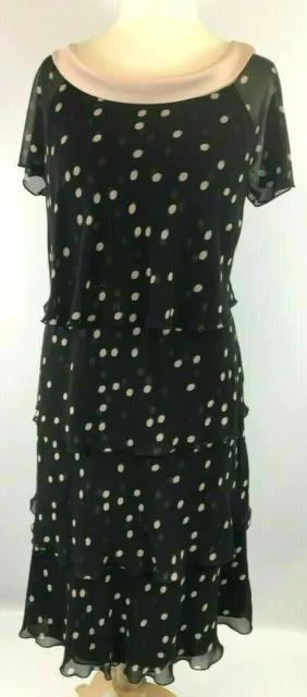 New Jacques Vert dress 14 chiffon Layered Gold Black Spotted Flapper RRP £169