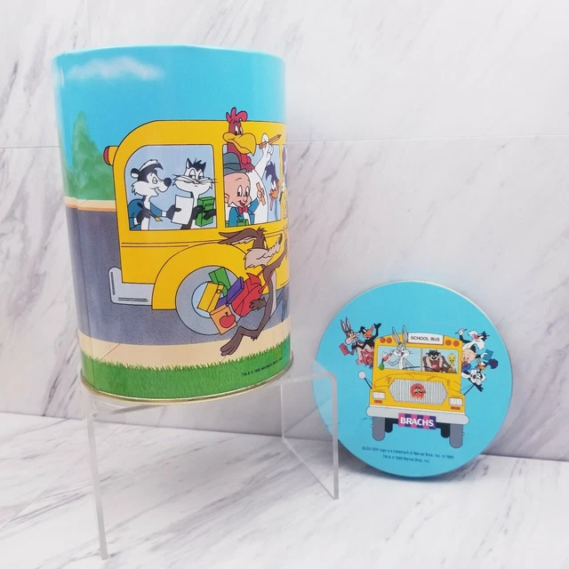 LOONEY TUNES SCHOOL Bus 1990 Tin Container Canister Brachs Candy Corn