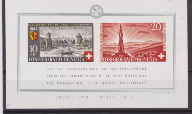 Schweiz Block 7 postfrisch, "für die Samariter und die Natuionalspende 1942"
