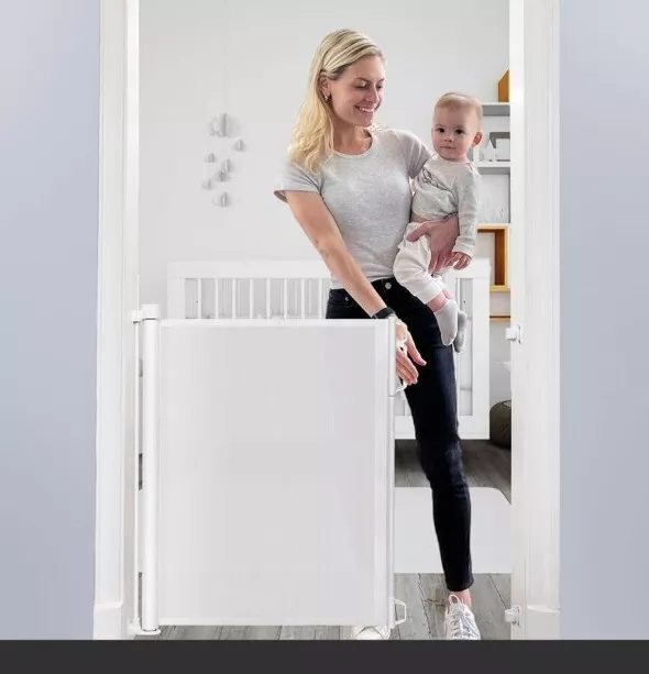 Retractable Baby Gate 33" Tall X 55" Wide (White) Likzest