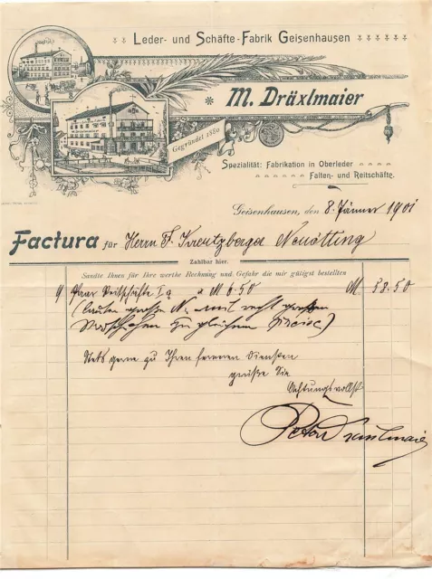 Alte Rechnung,"M. Dräxlmaier, Geisenhausen"  08.01.1901