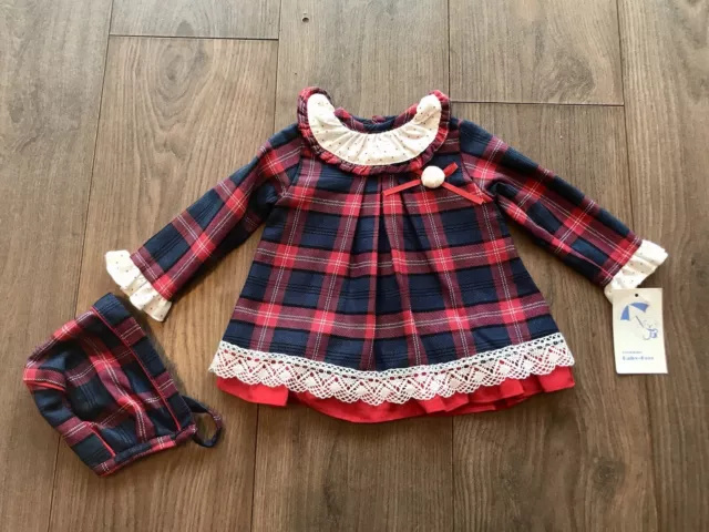 Beautiful Spanish Designer Baby Ferr Dress & Bonnet Size 1 Month