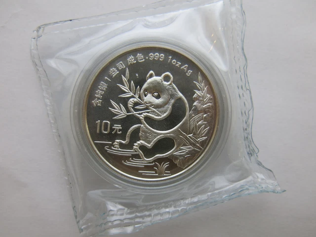 1991 1 oz China Silver Panda 10 yuan Large Date double sealed Chinese Coin