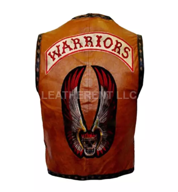 Mens The Warrior Movie Cow Boy Rider Halloween Genuine Leather Costume Vest