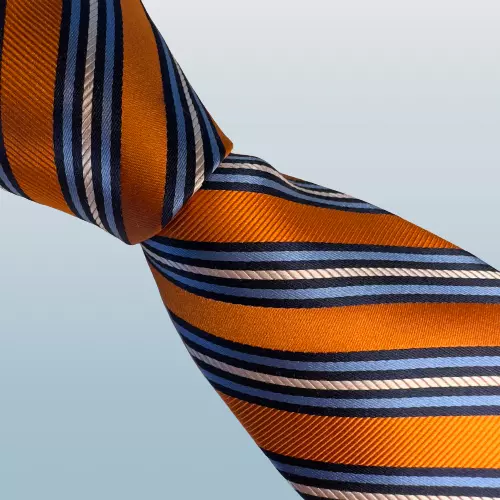 NORDSTROM 100% Pure Silk Tie Necktie Orange/Gray/Blue Striped Made in USA