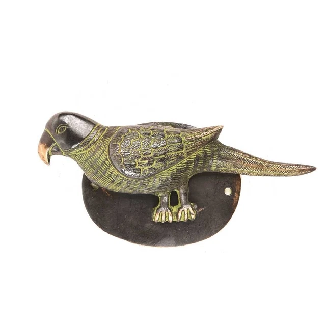 Ancien Main Laiton Perroquet Forme Porte Heurtoir Cloche Pour Principal Décor