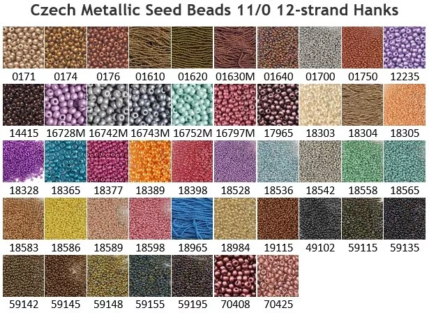 Czech 11/0 Preciosa Metallic Rocaille Glass Seed Beads 12-strand Hanks