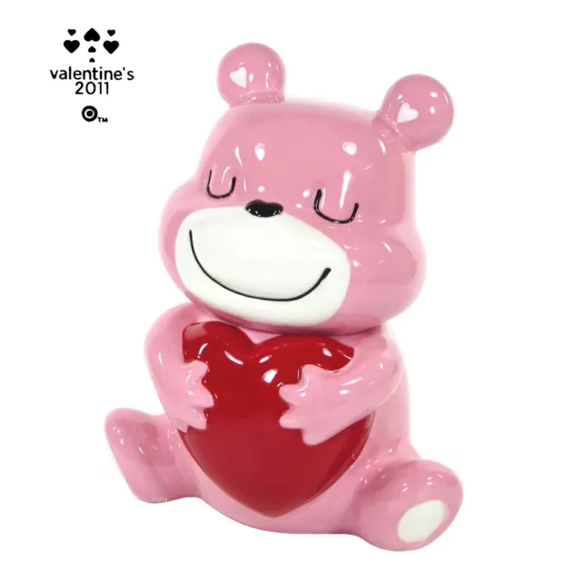 Target VALENTINES 2011 - PINK BEAR HUGGING RED HEART 11" Cookie Jar Love Mint