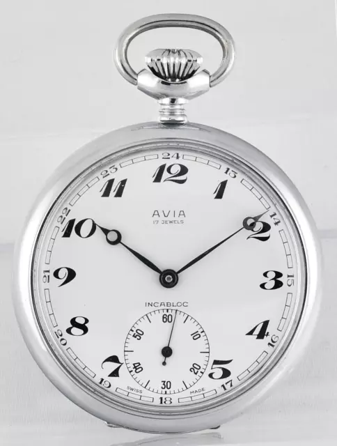 Vintage AVIA 17 Jewels Incabloc Pocket Watch - Mint - All Swiss Made Unitas 6498