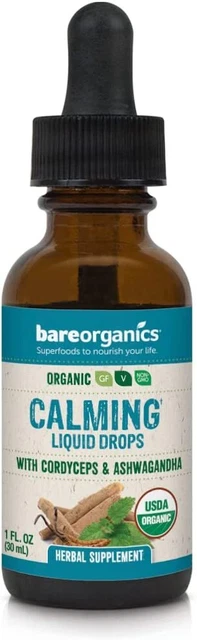 Gotas líquidas calmantes BareOrganics, suplemento herbal, 1 onza