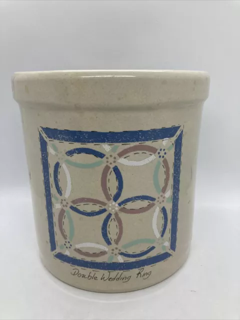 Robinson Ransbottom Pottery Crock Double Wedding Ring Quilt Stoneware 2qt OH USA